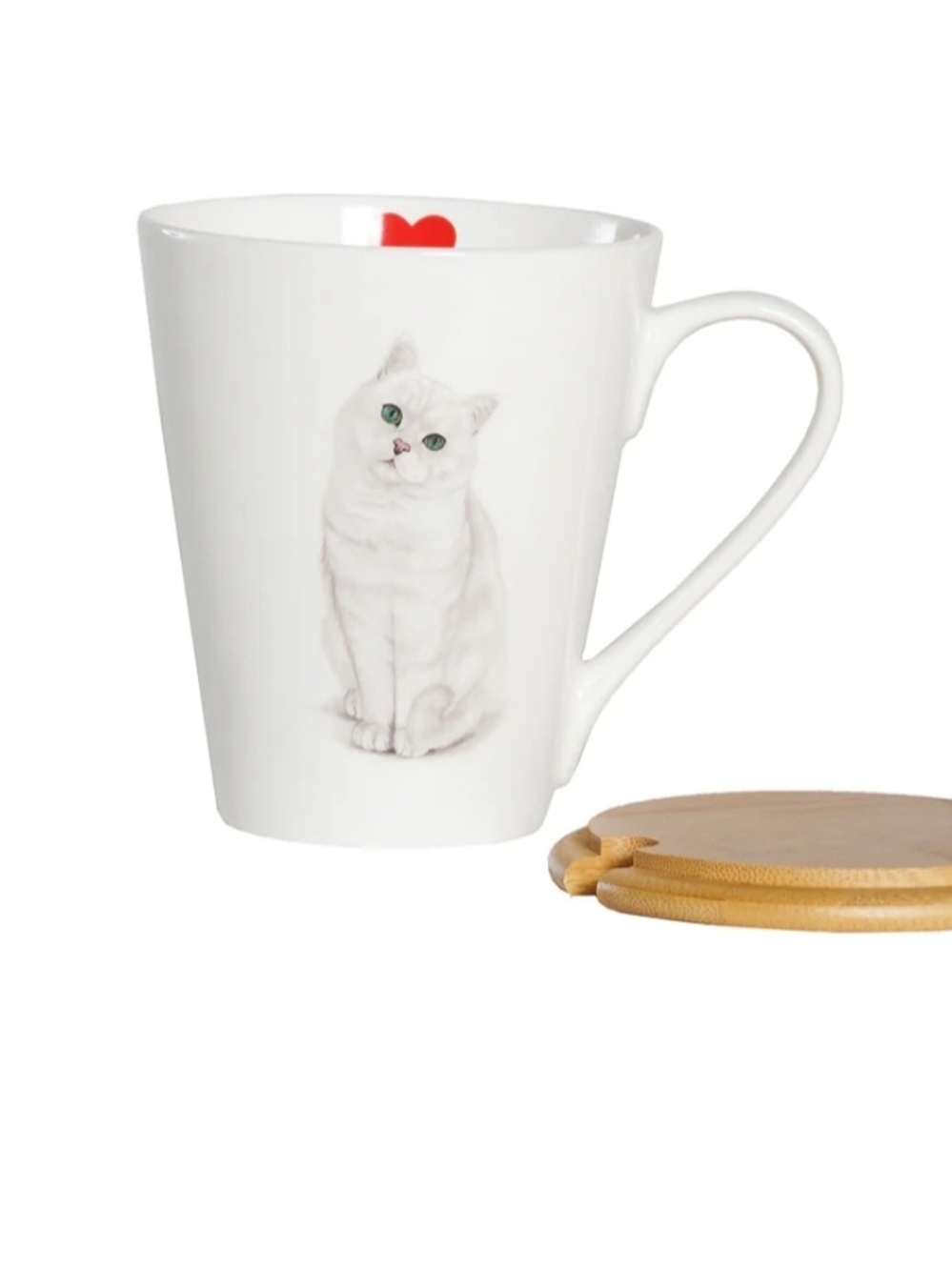 NIB Pet Portrait Porcelain Cat Mug with Bamboo Lid  British Shorthair (Silver)